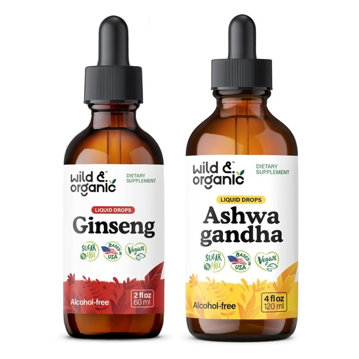 [BRSRAGA3DIBAOFDG] Wild & Organic Ginseng Tincture 2 fl oz & Ashwagandha Tincture 4 fl oz