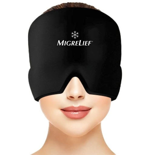 [BRSROYALOQHBUFYU] Migrelief Migraine Relief Cap - Ice Cap for Migraines and Headaches with 360 Degree Head and Eye Coverage - Cold Therapy Headache Hat and Migraine Mask for Natural Pain Relief - One Size, Black
