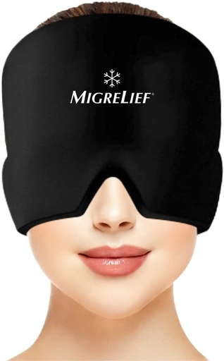 [BRSROYALOQHBUFYU] Migrelief Migraine Relief Cap - Ice Cap for Migraines and Headaches with 360 Degree Head and Eye Coverage - Cold Therapy Headache Hat and Migraine Mask for Natural Pain Relief - One Size, Black
