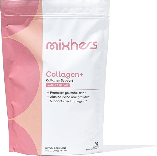 [BRSRAZD6AQFWAALZ] MIXHERS Collagen Powder Supplement | 30-Day Supply | Blend with Marine Collagen, Protein Powder, Vitamin C, & Peptides | Skin, Hair & Nail Support for Women | Vanilla Cream Flavor