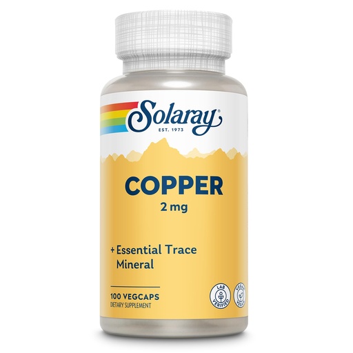 [BRSWIYT3OMAGIFTK] Solaray Copper 2mg - Chelated Copper Supplements for Women and Men, Essential Trace Mineral Pills from Amino Acid Chelate Complex for Overall Health Support - 100 Vegan Capsules