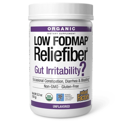 [BRSWGAQPCIBWY2AV] Natural Factors Organic Low FODMAP Reliefiber Powder - Digestive Health Support Supplement with Dietary & Soluble Fiber - Gut Health Support Aids Mild Bloating - Unflavored, 5.3 oz (30 Servings)