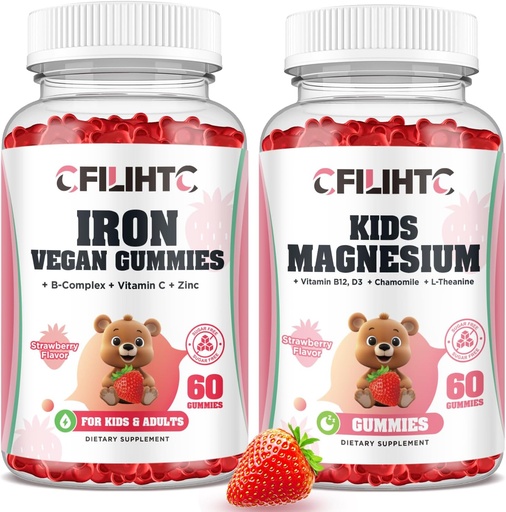 [BRSRAAT3OEIQKCDD] Magnesium Glycinate Gummies för barn & järn Gummies Supplement för kvinnor barn