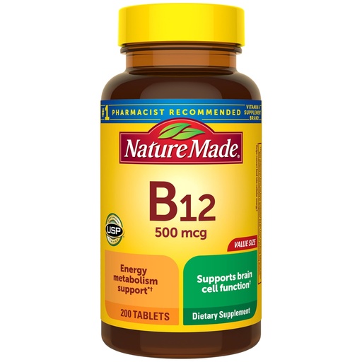[BRSWIYYPOIAQC2T6] Nature Made Vitamin B12 500 mcg for Energy Metabolism Support, 200 Tablets | B12 Vitamins 500 mcg, Help Support Energy Metabolism, Brain Cell Function & Healthy Aging, Gluten Free, 200 Day Supply