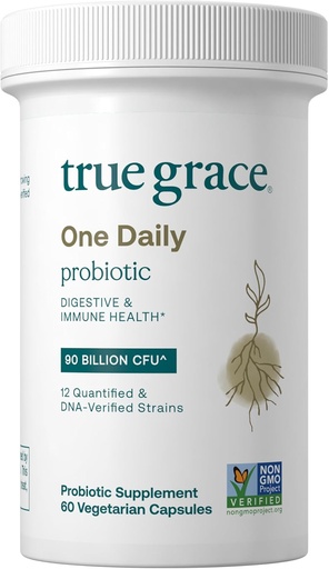 [BRSROAY5BAFQOC37] True Grace One Daily Probiotic - 60 Vegetarian Capsules - 90 Billion CFU - Gut, Digestive & Immune Health Support Blend with Prebiotic Fiber - Gluten & Soy Free - 60 Servings