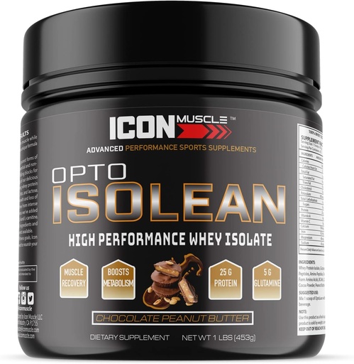 [BRSWYFATC4CGCETV] Isolean Whey Protein Isolate Powder, Vanilla, Chocolate, Strawberry, Cookies & Cream, Saltet Caramel, Chokolade Peanut Butter, 1 Pound (Chocolate Peanut Butter)