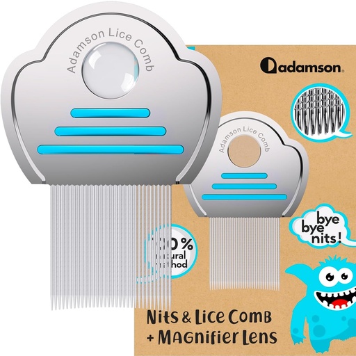 [BRSRAFAQOECRE2D4] Adamson Lice Comb - Stainless Steel Lice Comb for Kids - Effective Nit Comb - Lice Combs for Thick Hair - Durable and Easy to Clean - Peine para Piojos y Liendres para Niñas