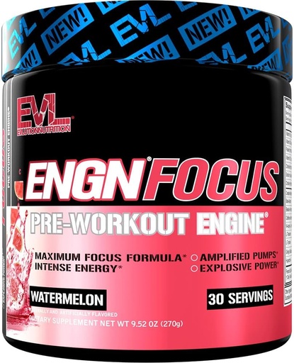 [BRSROAA7DENG2HLD] Evlution Nutrition ENGN Focus - Intense Pre-Workout with Creatine - Maximum Focus Formula - Pre-Workout Powder for Lasting Energy - with Beta-Alanine & Caffeine - 30 Servings - Watermelon