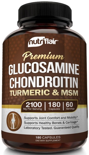 [BRSWGYYTB4HRQHTB] NutriFlair Glucosamine Chondroitin Turmeric MSM Boswellia, 180 Capsules | Bromelain Quercetin, Joint Comfort Formula, Non-GMO, Made in USA