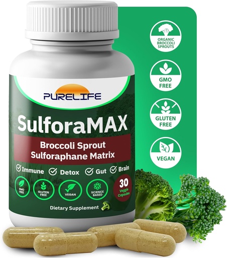 [BRSROAQKBACWGFD2] SulforaMAX - Sulforaphane Broccoli Immunity Supplement - [lehen Regen-X] - Laguntza Inmunea, Bihotza, Bizitzailea, Garuneko Osasun Gehigarriak - Vegan, Ez-GMO, 10.000 MCG Sulforaphane (30 Vegetarian kapsulak)