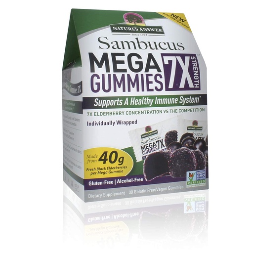 [BRSWGZL6AQMBAHQV] Nature's Answer Sambucus Mega Gummies | 7x More Elderberry Concentration | Alcohol-Free, Gluten-Free, Gelatin-Free, Vegan, Non-GMO & No Preservatives | 30ct Gummies