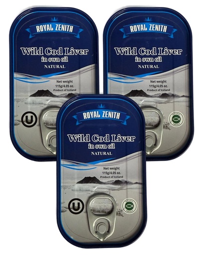 [BRSW2GI6BMMWOALB] Royal Zenith Icelandic Wild Cod Liver 4.05oz/115g Pack of 3