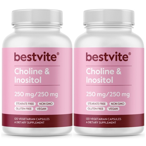 [BRSWYZT3PIIWKCTG] BESTVITE Choline Inositol 500mg (240 Vegetarian Capsules) (120 x 2) - No Stearates - No Dicalcium Phosphate - No Fillers - Vegan - Non GMO - Gluten Free
