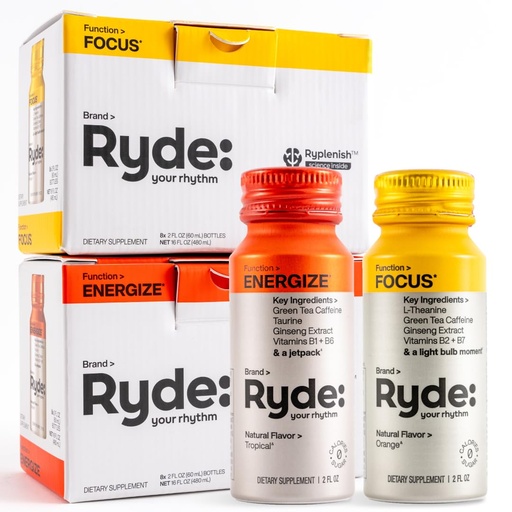 [BRSRAZIDOEIRSCYY] RYDE Shots | Energize + Focus | Essential B Vitamins and Caffeine| Zero Calories, Zero Sugar | Pack of 16