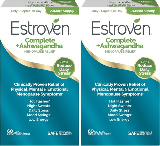 [BRSROZDYCUFQEEYU] Estroven Complete + Ashwagandha Multi-Symptom Menopause Supplement for Women - Clinically Proven Ingredients Provide Menopause Relief & Night Sweats + Hot Flash Relief* - 4 Month Supply (Pack of 2)