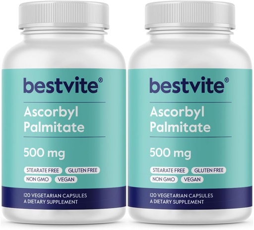 [BRSWGGL2CN4GG33J] BESTVITE Accorbyl Palmitate 500mg (240 Vegetarian Capsules) - No Stearates - No Filler - No Flow Agents
