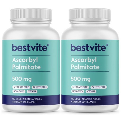 [BRSWGGL2CN4GG33J] BESTVITE Ascorbyl Palmitate 500mg (240 Vegetarian Capsules) (2-Pack) - No Stearates - No Fillers - No Flow Agents