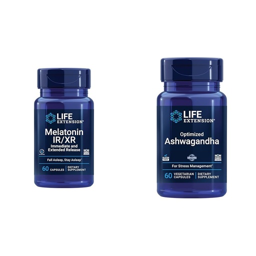 [BRSRAYYYBVYR6F3J] Life Extension Melatonin IR/XR & Optimized Ashwagandha - Sleep, Stress Relief, Focus, Memory - 60 Capsules
