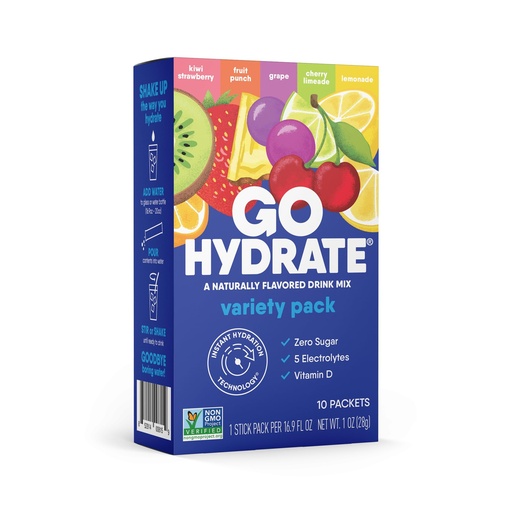 [BRSWYZA6CMPBGAA6] GoHydrate Instant Hydration Powder Packets - Low Sodium Electrolytes Drink Mix - Natural Hydration Support, Sugar Free Electrolyte Flavored Powder Drink with Vitamin D, 10 Packs, Mixed