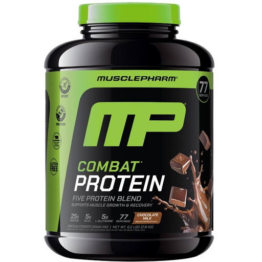 [BRSRM2QDBUMGEAIY] MusclePharm Combat Protein Powder, Chocolate Milk Flavor, Fuels Muscles for Productive Workouts, 5 Protein Sources Including Whey Protein Isolate & Egg Albumin, Gluten Free, 6.2 lb, 77 Servings