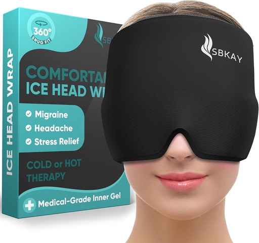 [BRSRMAYLOEFQ22DA] Comfortable Migraine Headache Relief Cap - Migraine Ice Head Wrap With 360° Form Fitting Design - Gel Ice Cap - Natural Hot or Cold Therapy For Headache, Tension, Puffy Eyes, Stress -One Size fits all