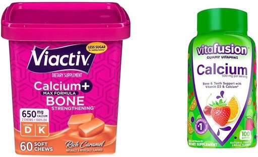 [BRSRAZTYOIAR6C35] Viactiv Calcium Chews & vitafusion Calcium Gummies, 60 Chews & 100 Count - Bone & Teeth Health Supplements