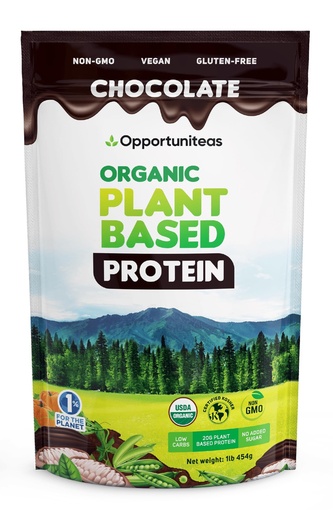 [BRSRMHQDOQJWO2TZ] Opportuniteas Organic Plant Based Protein Powder, 20g Vegan Protein from Pea, Pumpkin, and Rice, No Sugar, Non-GMO, Gluten-Free, Creamy Chocolate, 1 lb