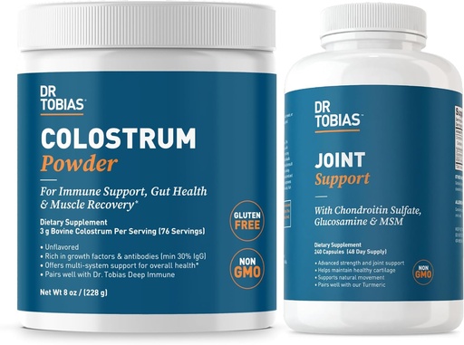 [BRSRAHT6AANBUDLO] Dr. Tobias Joint Support Supplement and Colostrum Powder - Supports Joint Mobility, Cartilage Health, and Immune Function - Non-GMO