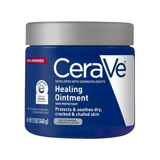 [BRSWKZAPOACBG23Y] CeraVe Healing Ointment, Hydrating Skin Protectant With Petrolatum, Hyaluronic Acid & Ceramides, Face & Body Skin Barrier Repair For Cracked, Chafed, Dry Skin, Fragrance Free & Lanolin Free, 12 Oz
