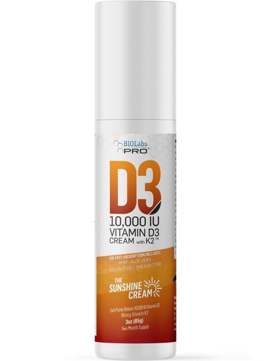 [BRSWGYYNBMFAAFDZ] BIOLABS PRO All Natural Vitamin D3 10000IU Vitamin D Cream - Maximum Strength - Fight Vitamin D Deficiency Naturally - with Vitamin K2 & Olive Leaf Extract - Safe & Effective (10,000IU - 3.0oz)
