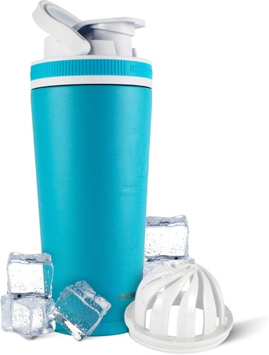 [BRSWYYIZCEOR6DIV] Ice Shaker Insulated Stainless Steel Shaker Bottle | 26oz, Caribbean | Cold for 30+ Hours | Insulated Cup with Twist-on Agitator | Odor-Free Bottle for Protein Shakes, Water, Smoothies, Cocktails