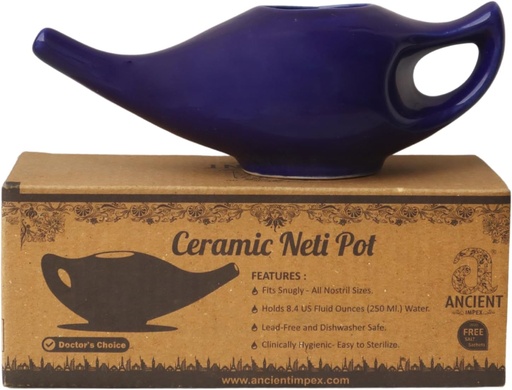 [BRSWGBARBMCQGDQ4] ANCIENT IMPEX Ceramic Neti Pot 250 Ml (Violet) cu 5 Sachete Neti sare 