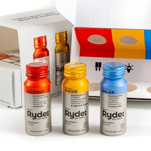 [BRSROBD2BEBWKG3G] RYDE: Discovery Pack | Energize, Focus & Relax Shots | Green Tea Caffeine, Taurine, Ginseng, B Vitamins, L-Theanine, Lemon Balm, Chamomile | 0 Calories, 0 Sugar | Variety Pack – Try Them All (6 Pack)