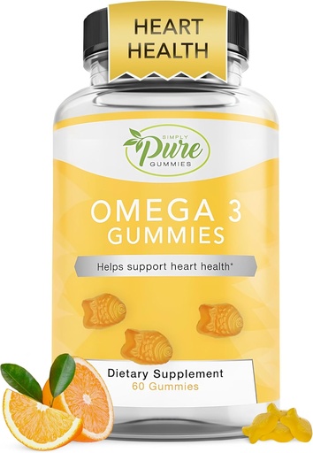 [BRSRAZLQBENGOFI3] Pure By Nature Omega 3 Gummies for Adults & Kids, Omega 3 Fatty Acid Supplements with Omega 3 6 9 for Circulatory Support, No Fish Oil Orange Flavor Omega Gummies, 60 Days Supply (60 Count)