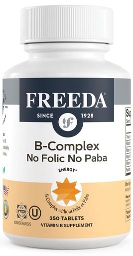 [BRSWIYIKBUIQKADC] Freeda Vitamin B Complex No Folic No PABA - Super B Complex Kosher Vitamin Supplement with Vitamin B1 Vitamin B2 Vitamin B3 Vitamin B5 Vitamin B6 Vitamin B12 - Vit B Complex B for Women & Men (250 Ct)