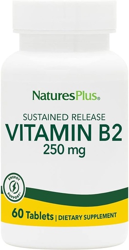 [BRSWIYT3PMCAKALC] NaturesPlus 维生素B2(Riboflavin) - 250毫克,60蔬菜片,持续释放 - 自然能源和代谢促进剂,促进整体健康 - 无葡萄糖 - 60种服务
