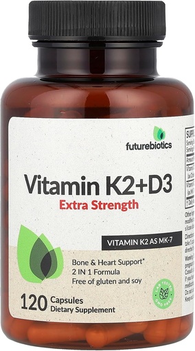 [BRSRMCA2OR6WGDI6] Futurebiotics Vitamin K2 + D3, Extra Strength, 120 Capsules