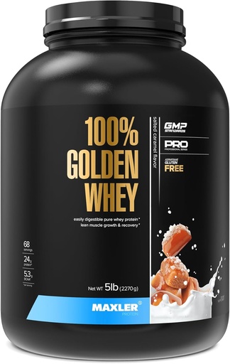 [BRSROGA2OIFROGTF] Maxler 100% Golden Whey Protein - 24g of Protein per Serving - Premium Whey Protein Powder for Pre Post Workout - Fast-Absorbing Whey Concentrate, Isolate & Hydrolysate Blend - Salted Caramel 5 lb
