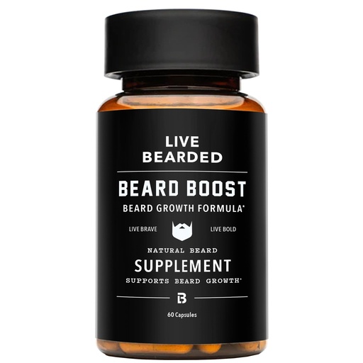 [BRSWEC33BUBB6F3X] Live Bearded Beard Boost - Beard Growth Vitamins for Men with Biotin, Collagen, Silica, Fo-Ti Root - Facial Hair Growth for Men, Made in the USA | 30-Day Supply