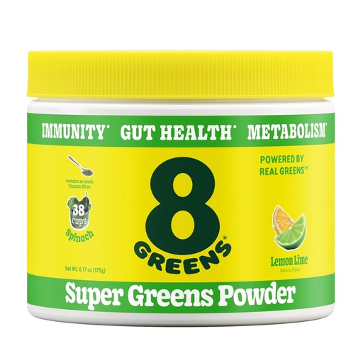 [BRSROCQEC4AQ43LF] 8Greens Super Greens Powder , Prebiotic " Probiotic Blend Superfoods for Gut Health, Metabolism, Debloating, with Fiber, Digestive Enzymes, Organic: Spirulina, Chlorella, Lemon Lime, 25 Servings