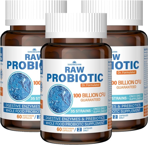 [BRSRAEDYDEIRE2DZ] Raw Probiotics for Women & Men - 100 Billion CFU, 35 Strains, Organic Prebiotics & Natural Digestive Enzymes for Digestive, Gut & Immune Health - Soy and Gluten Free, Non-GMO, 180 Vegan Capsules