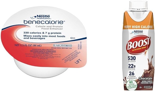 [BRSROBQEA4PBOADH] Benecalorie Calorie and Protein Enhancer - Unflavored (330 Calories, 7g Protein) - 1.5 fl oz Cups & Boost Very High Calorie Chocolate Nutritional Drink – 22g Protein, 530 Nutrient Rich Calories, 8 Fl