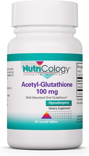 [BRSWIZQ6CIPB43TM] Nutricology Acetyl-Glutathione - S-Acetyl-L-Glutathione, Well Absorbed, Immune Support, 100 mg Suplemento - 60 Cuenta