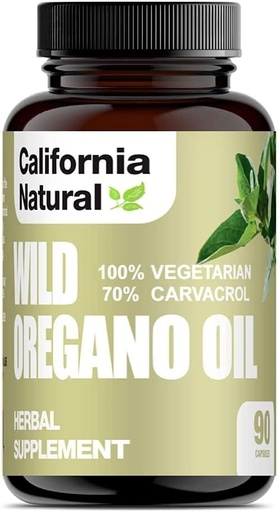 [BRSWIYYMOMPQEHAZ] Wild Oregano Oil Vegetarian Soft Capsules - California Natural - Immune System & Digestive Support - Promote Gut Health & Healthy Digestion - 100% Vegetarian - 70% Carvacrol - Herbal 90 Count