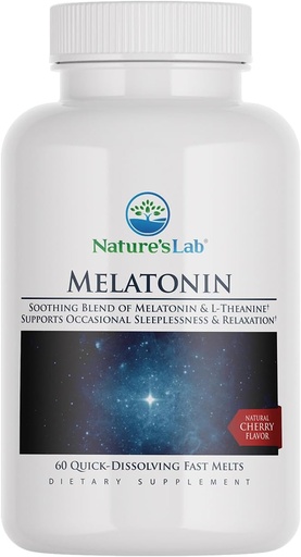 [BRSRMBIFCECRACD4] Nature's Lab Fast Melt Melatonin Tablets - 25 mg of L-Theanine + 6mg of Melatonin - 60 Count