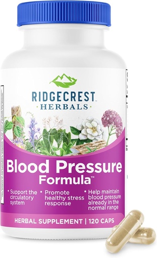 [BRSWI2QLCMHWACI7] RidgeCrest Herbals Blood Pressure Herbal Formula, 12 Herbs, Poria Mushroom, Gastrodia, Gardenia, for Heart, Vascular, Circulation Health (120 Conde)