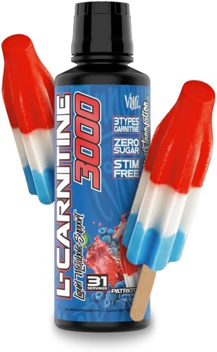 [BRSWGEAHBUBGGFDB] L-Carnitine 3000 maye | 3000 mq Carnitine Supplement | Zero Calorie Zero Sugar Keto Friendly for Men və Qadınlar üçün - Böyük Tasting və 31 Xidmət (Patriot Pop, 16 fl. oz.)