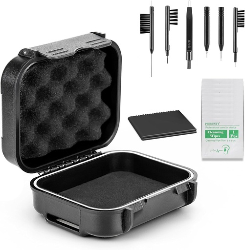 [BRSRMEA7BN7WOHLX] 18 Pieces Set High Seal Waterproof Hearing Aid Case with Extractable Sponge, Drop-Proof, Shock-Proof and Crush-Proof Storage Box, Hearing Aids Accessories with Cleaning Kits Cleaning Tool