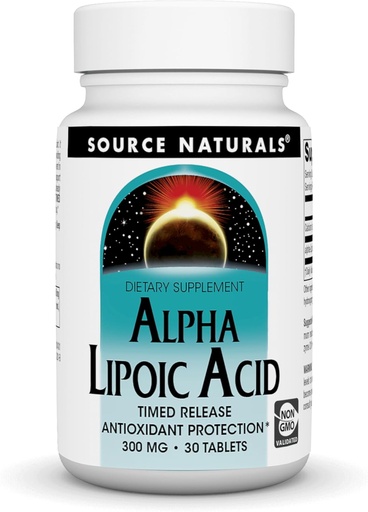 [BRSWIY34BMPGIDL4] Source Naturals Alpha Lipoic Acid - Supports Healthy Sugar Metabolism, Liver Function & Energy Generation*, 300mg - 30 Time Release Tablets