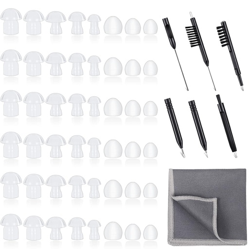 [BRSW2Z32BYCAGFI2] 48 Pieces Hearing Aid Tips Hearing Aid Domes Universal Domes for Earbud Tip Replacement, BTE Sound Amplifier Accessories and 7 Pieces Cleaning Tools with Velvet Bag